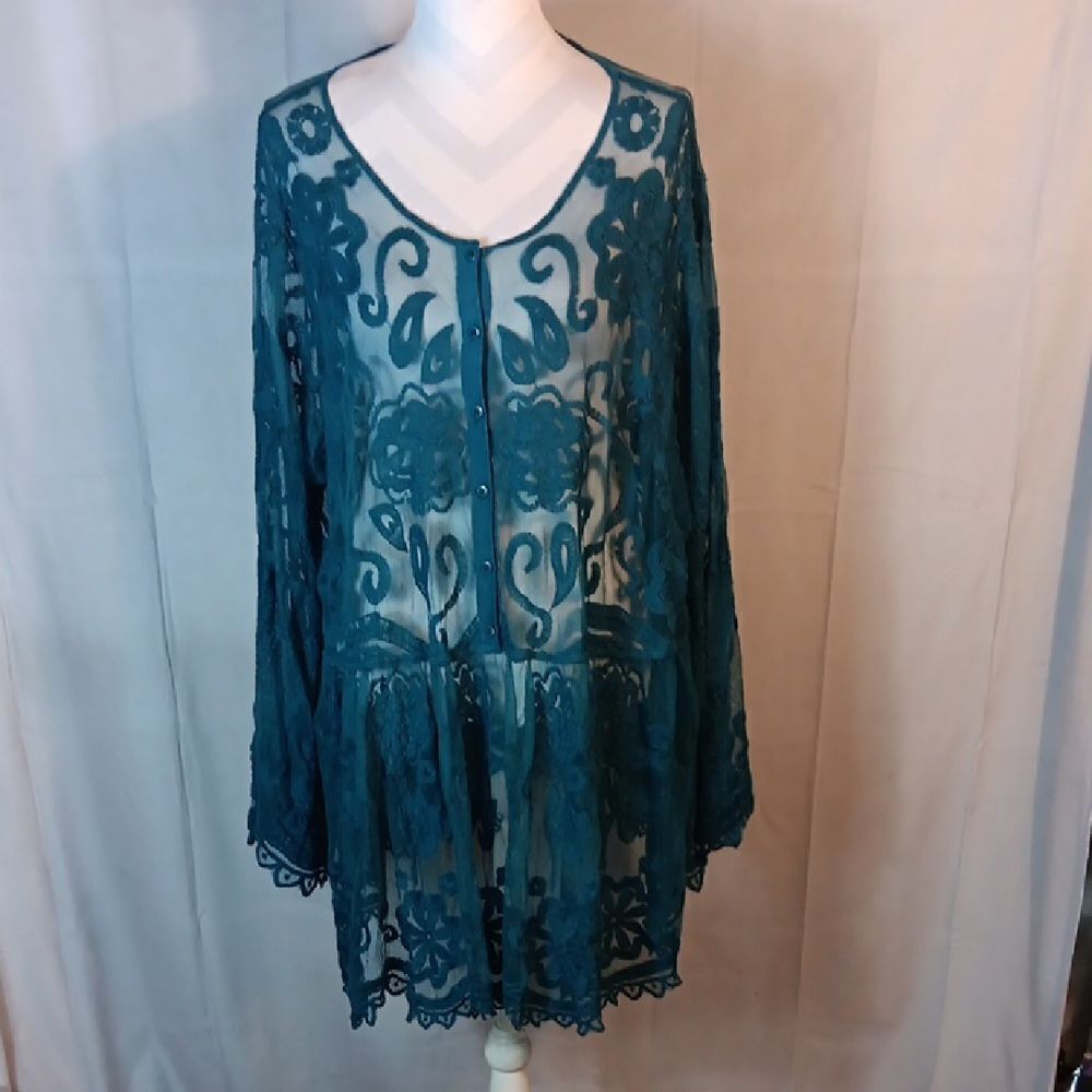 Lane Bryant Teal Lace Overlay Blouse